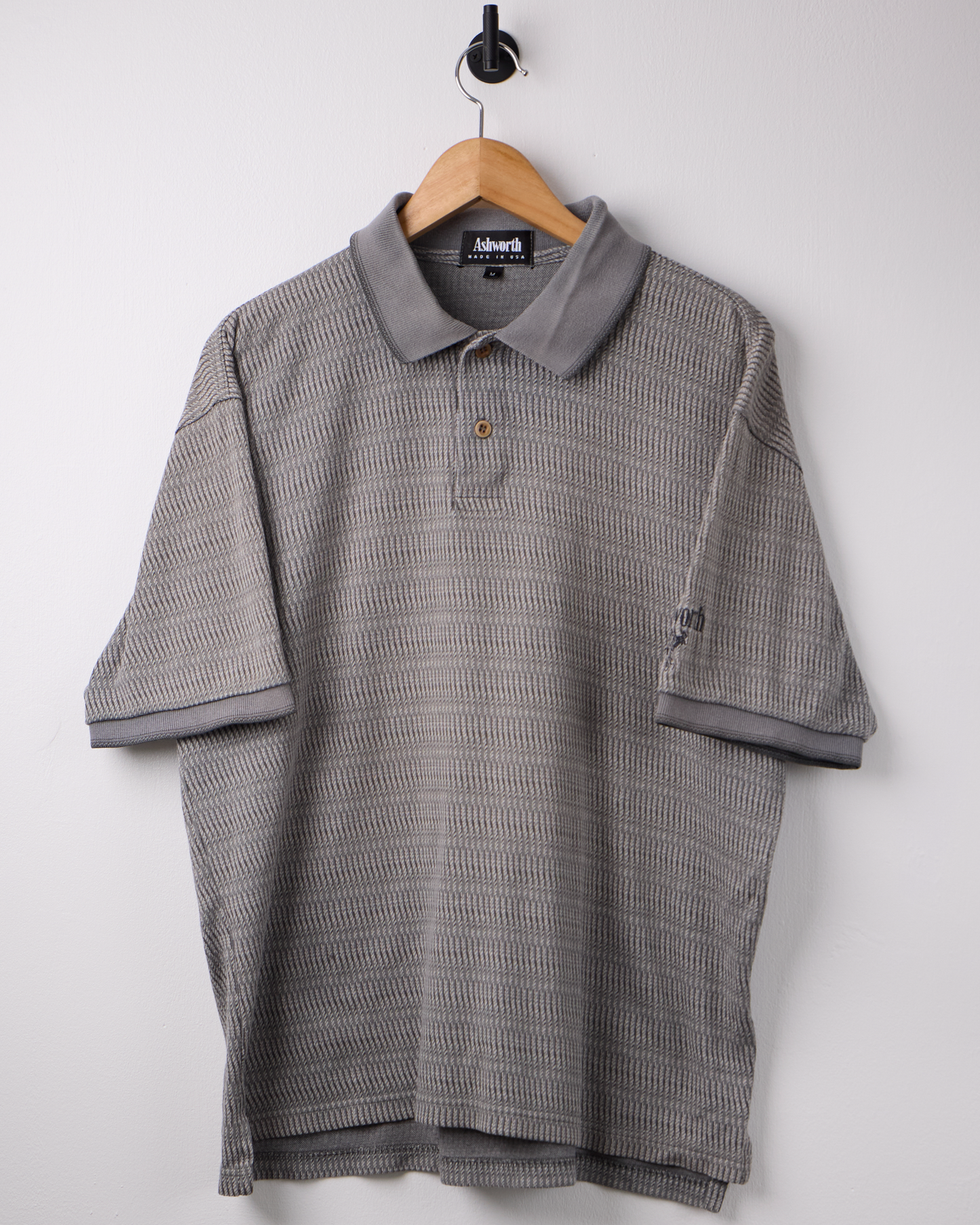 90s Ashworth Grey Patterned Polo (M)