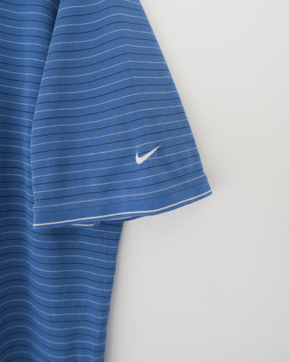 00s Nike Blue Striped Polo (M)
