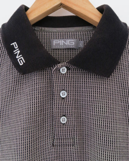 00s Ping Black & Grey Geometric Polo (M)