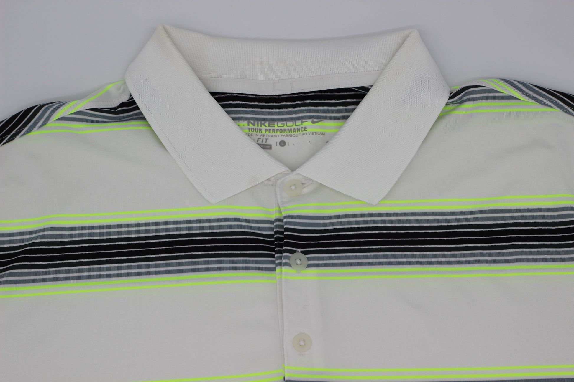 Nike White/Yellow/Black Striped Polo-Shirt (L) - Generation Mulligan