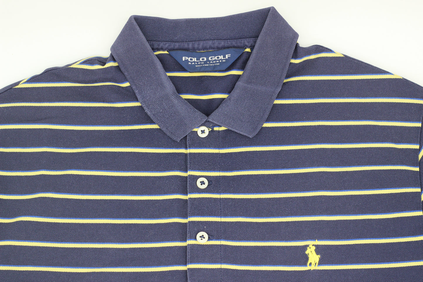 Polo Ralph Lauren Navy/Yellow Striped Polo-Shirt (M) - Generation Mulligan