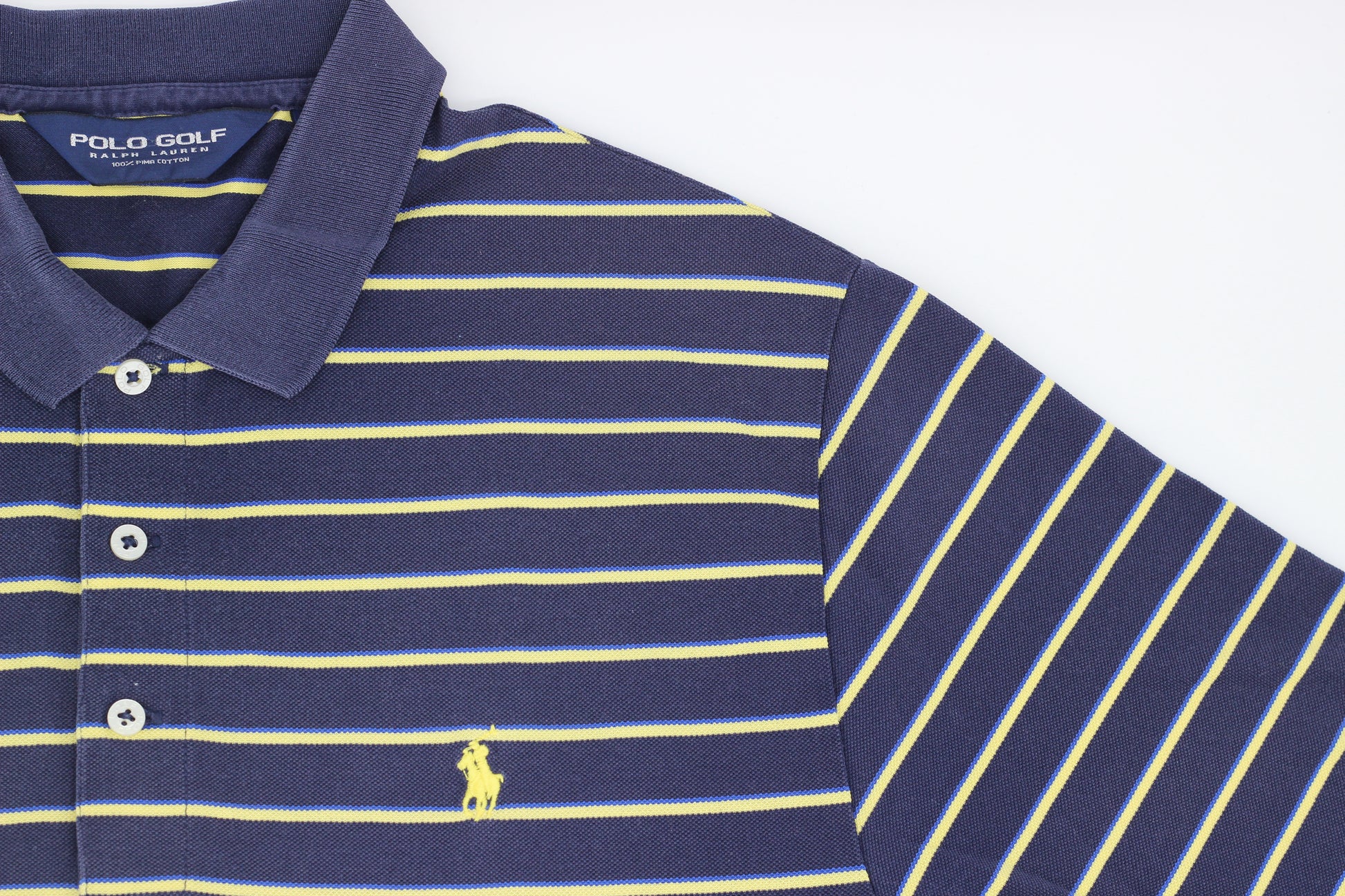 Polo Ralph Lauren Navy/Yellow Striped Polo-Shirt (M) - Generation Mulligan