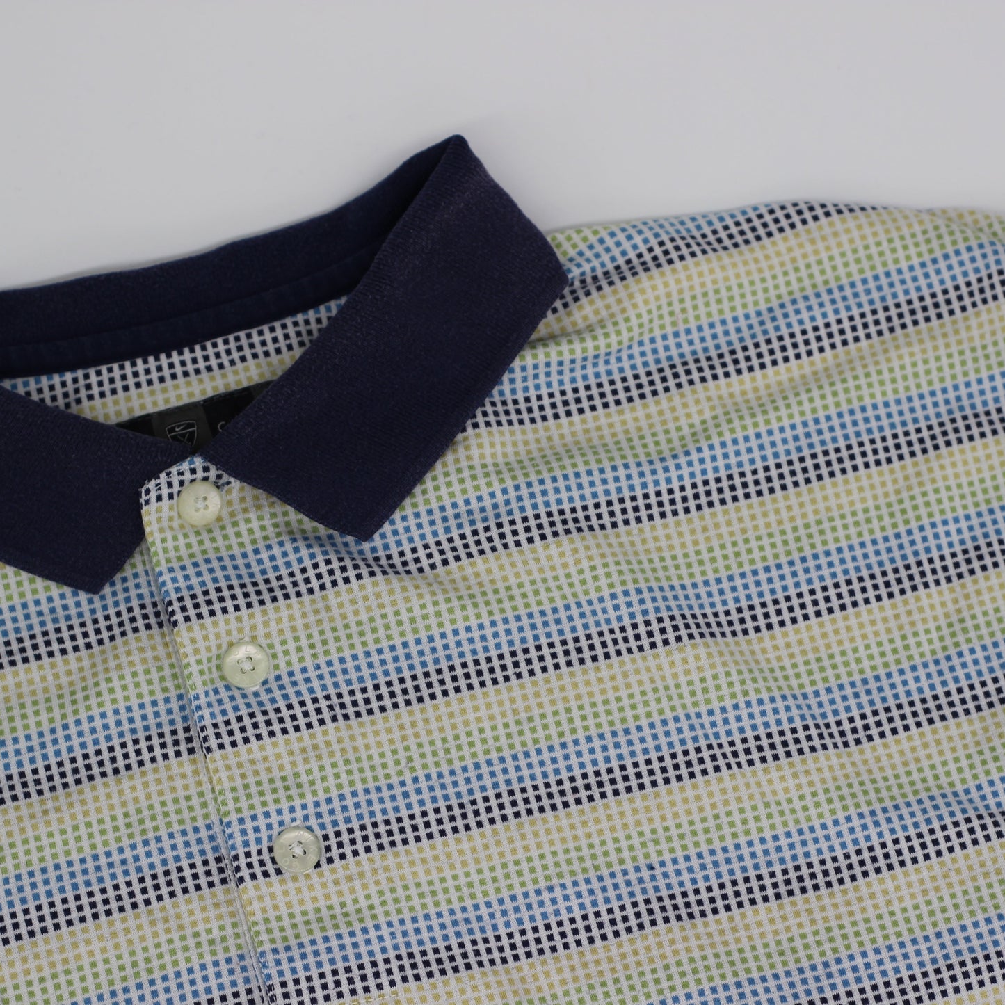 Nike White/Blue/Green Striped Polo-Shirt (L)