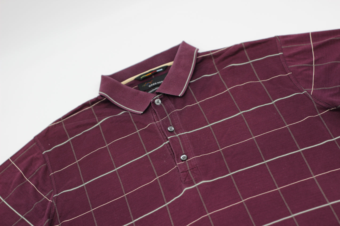 Greg Norman Maroon Chequered Polo-Shirt (M)