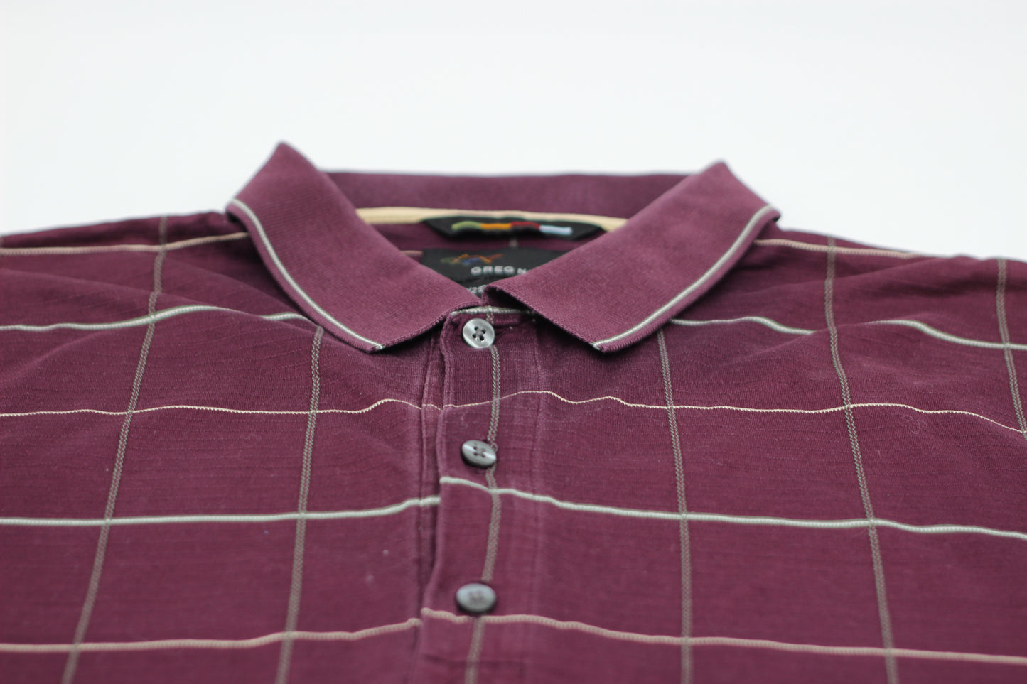 Greg Norman Maroon Chequered Polo-Shirt (M)