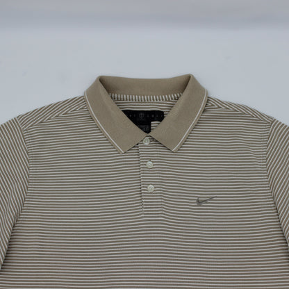 Nike Beige/White Striped Polo-Shirt (M)