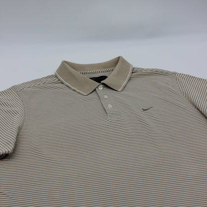 Nike Beige/White Striped Polo-Shirt (M)