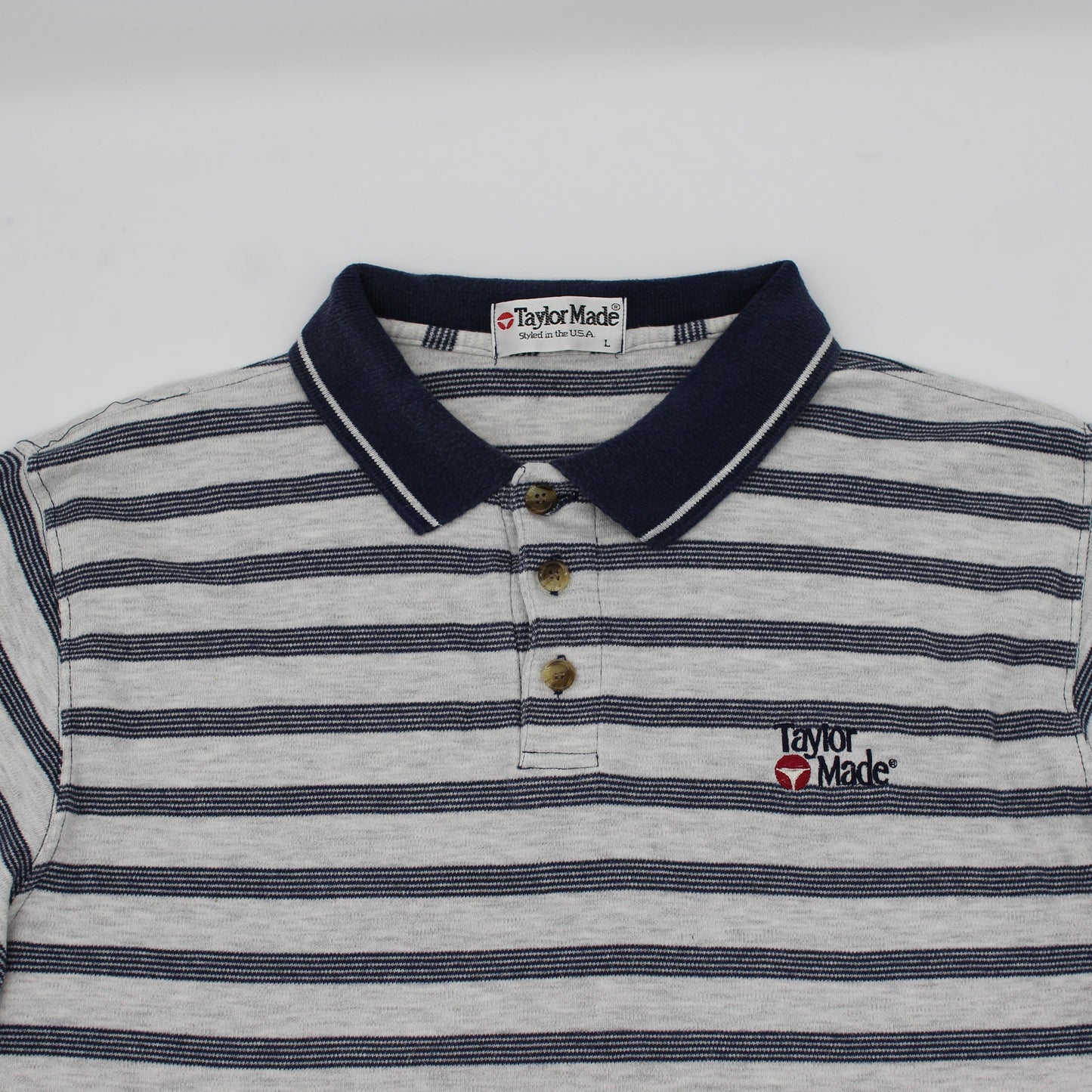TaylorMade Light Grey/Navy Striped Polo-Shirt (L)