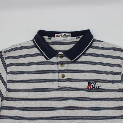 TaylorMade Light Grey/Navy Striped Polo-Shirt (L)