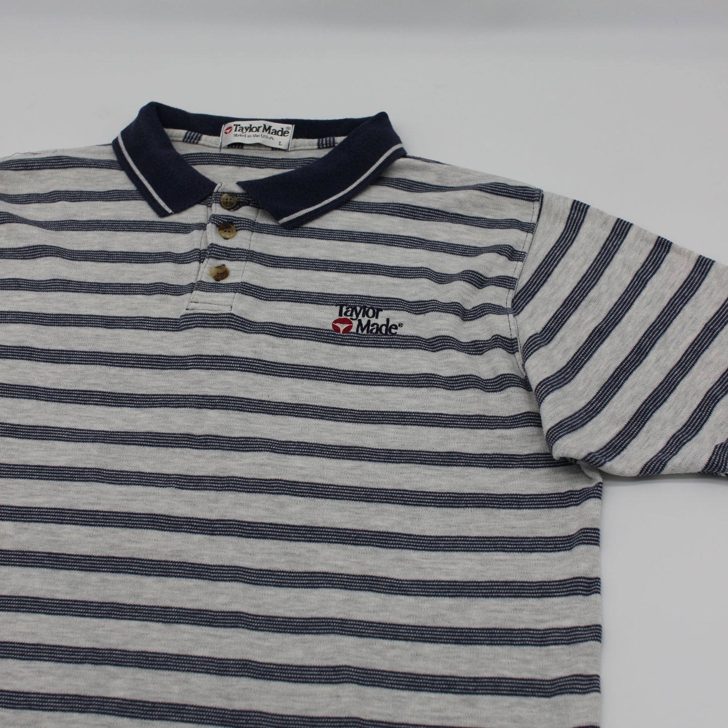 TaylorMade Light Grey/Navy Striped Polo-Shirt (L)
