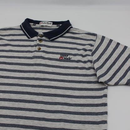 TaylorMade Light Grey/Navy Striped Polo-Shirt (L)
