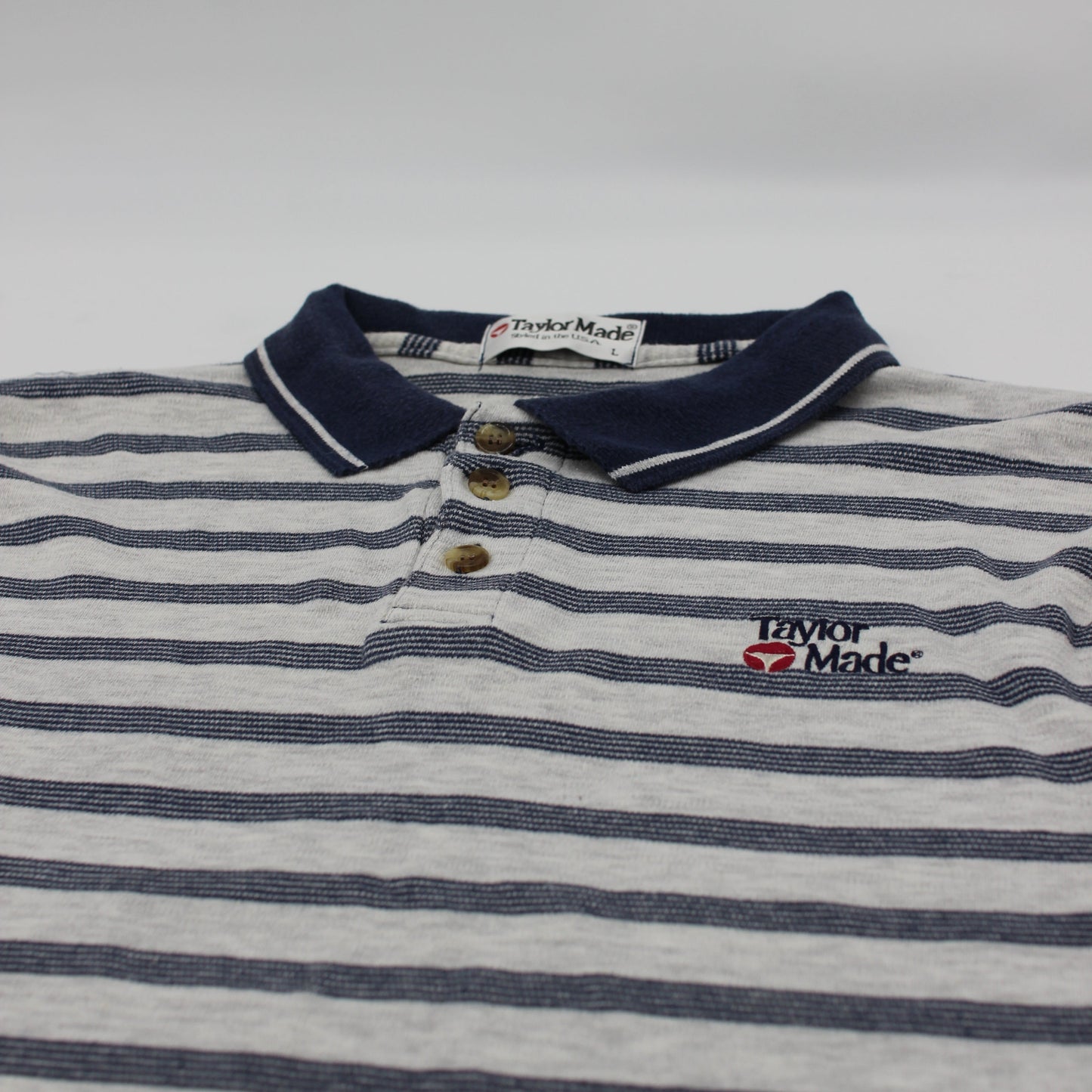 TaylorMade Light Grey/Navy Striped Polo-Shirt (L)