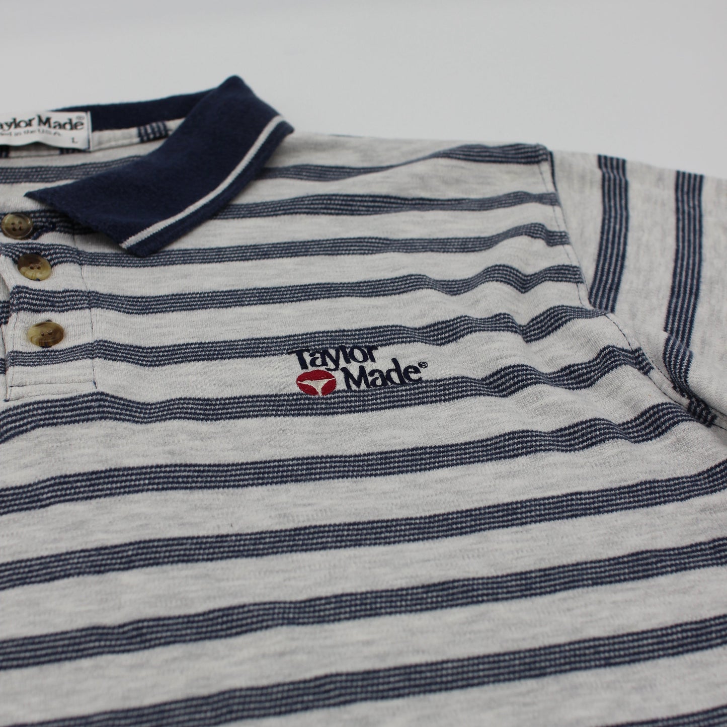 TaylorMade Light Grey/Navy Striped Polo-Shirt (L)