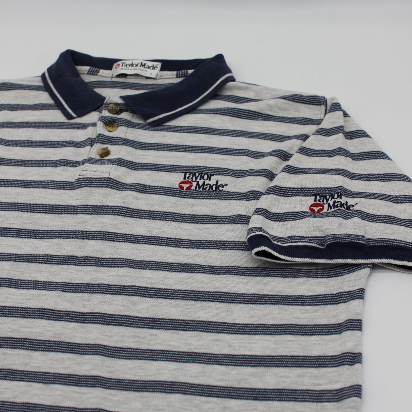 TaylorMade Light Grey/Navy Striped Polo-Shirt (L)