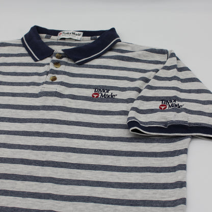 TaylorMade Light Grey/Navy Striped Polo-Shirt (L)