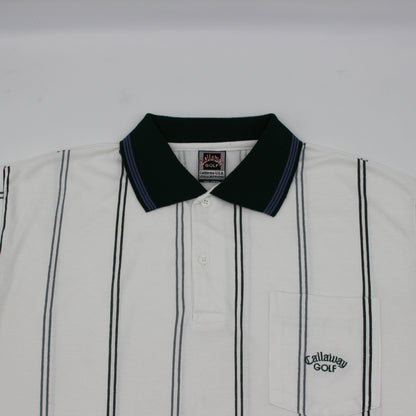 Callaway White/Green Striped Polo-Shirt (M)