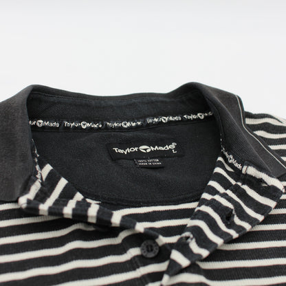 TaylorMade Black/White Striped Polo-Shirt (L)