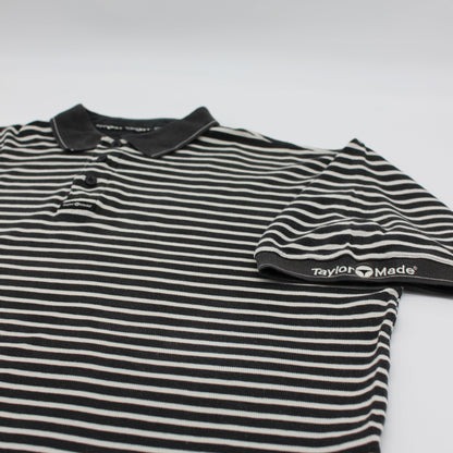 TaylorMade Black/White Striped Polo-Shirt (L)