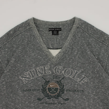 Nike Grey/Green V-Neck Graphic Jumper (L)