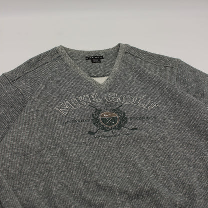 Nike Grey/Green V-Neck Graphic Jumper (L)