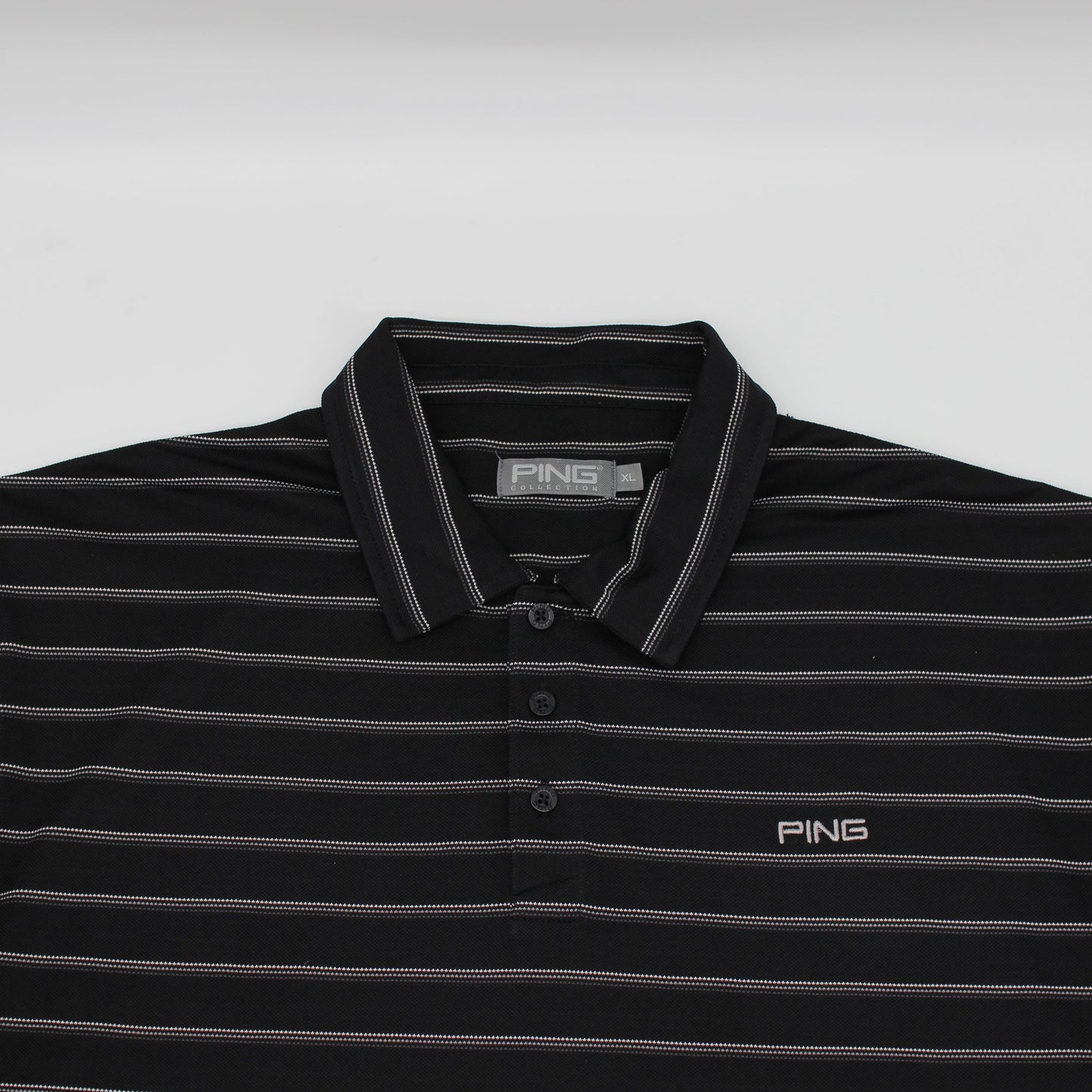 Ping Black/White Striped Polo-Shirt (XL)