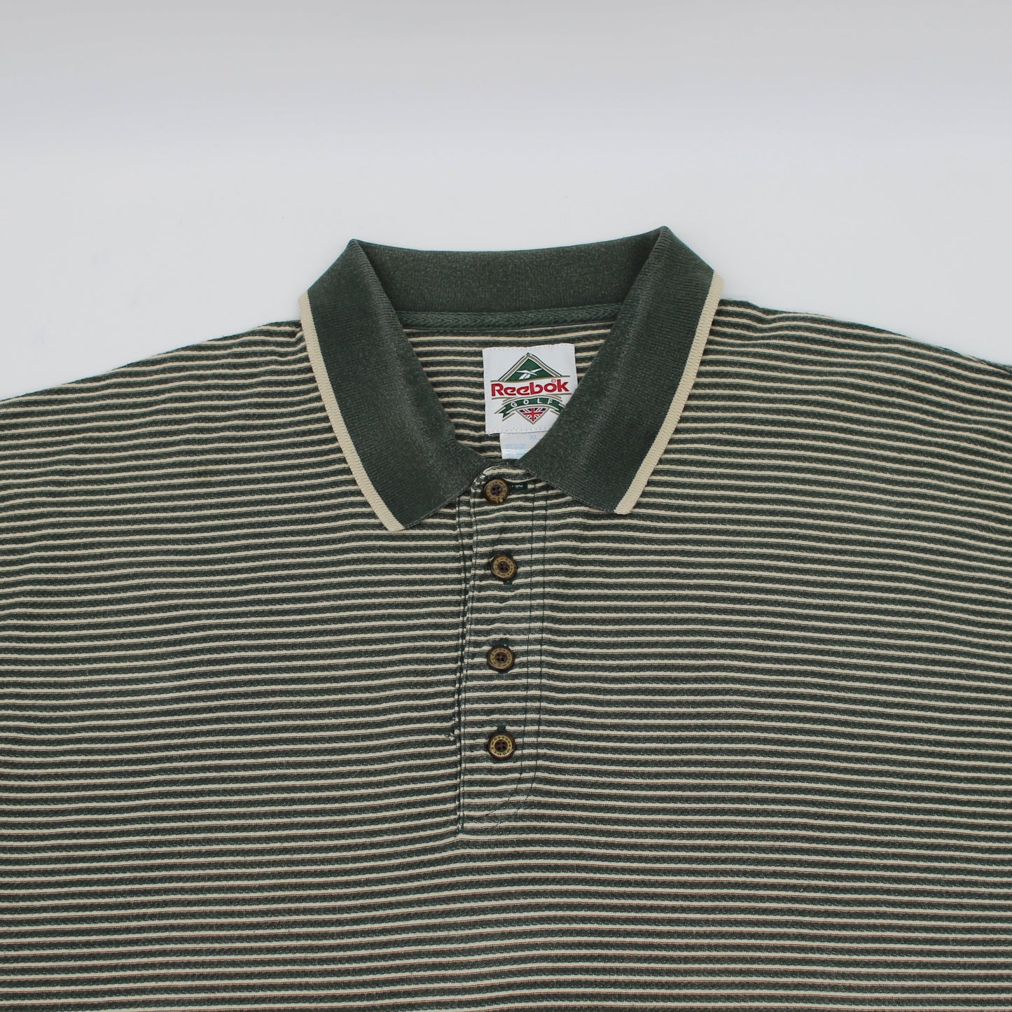 Reebok Green/White Striped Polo-Shirt (XL)