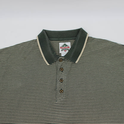 Reebok Green/White Striped Polo-Shirt (XL)