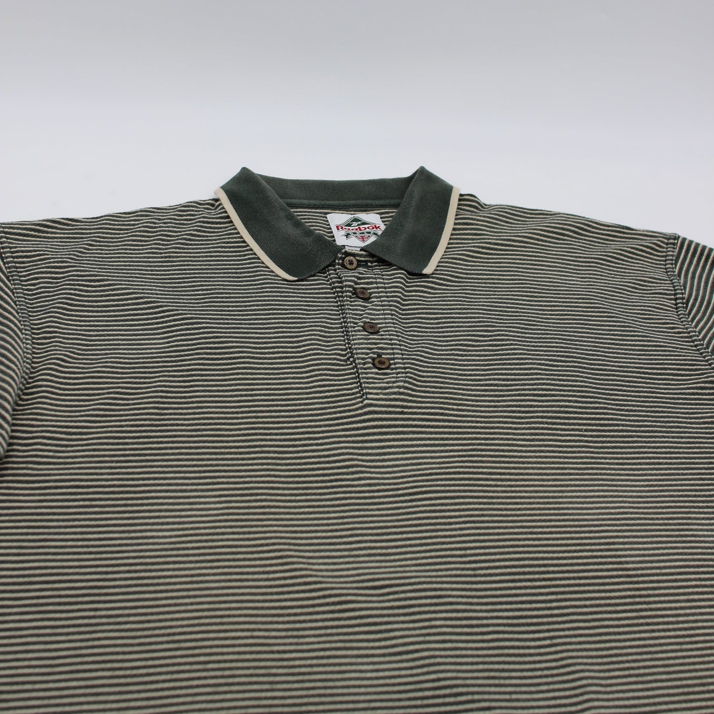 Reebok Green/White Striped Polo-Shirt (XL)