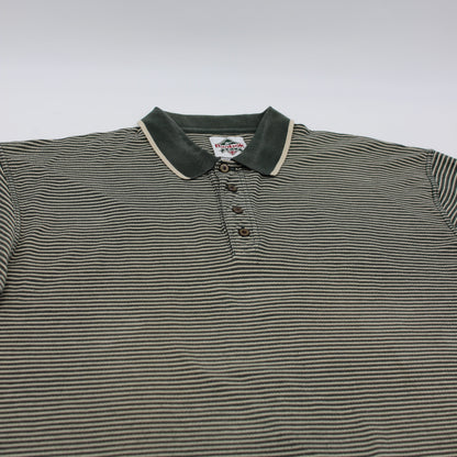 Reebok Green/White Striped Polo-Shirt (XL)