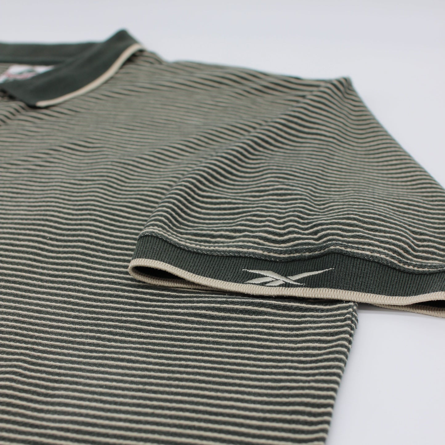 Reebok Green/White Striped Polo-Shirt (XL)