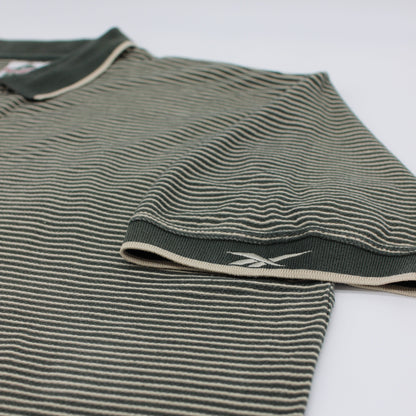Reebok Green/White Striped Polo-Shirt (XL)