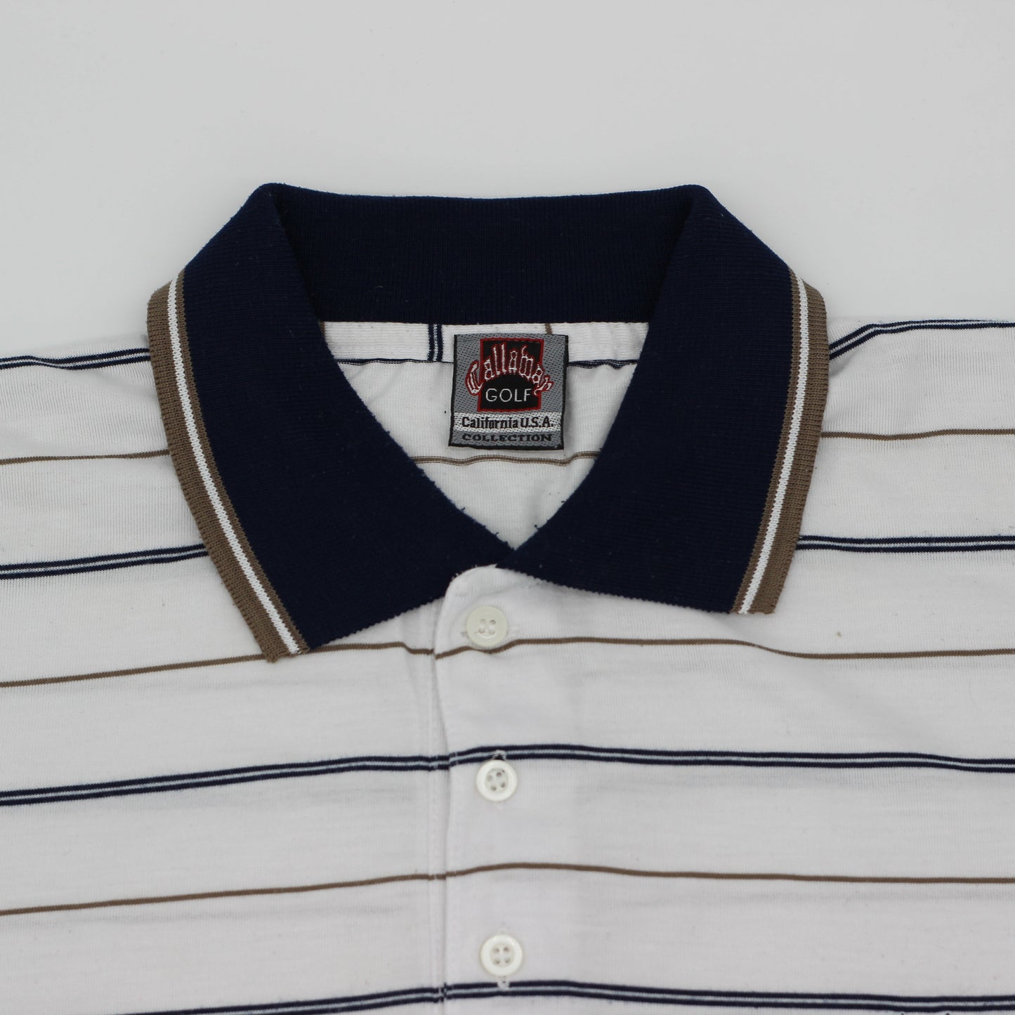 Callaway White/Blue/Gold Striped polo-Shirt (XL)