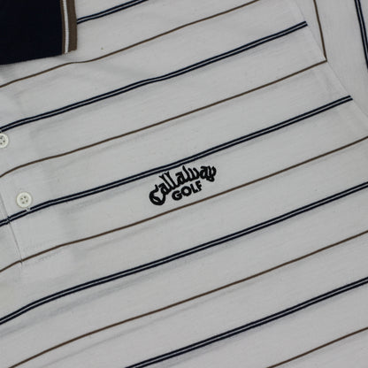 Callaway White/Blue/Gold Striped polo-Shirt (XL)