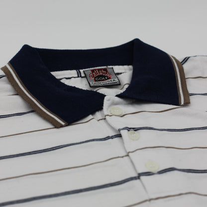 Callaway White/Blue/Gold Striped polo-Shirt (XL)