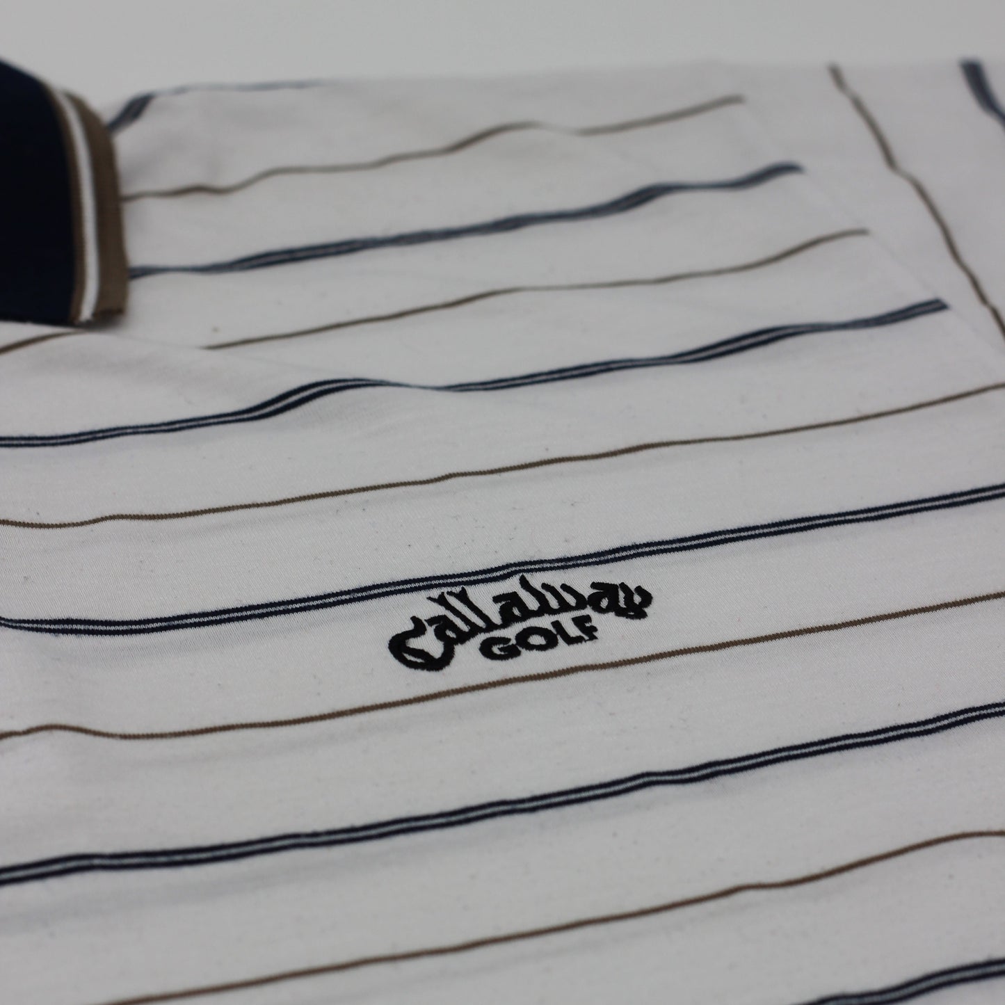 Callaway White/Blue/Gold Striped polo-Shirt (XL)