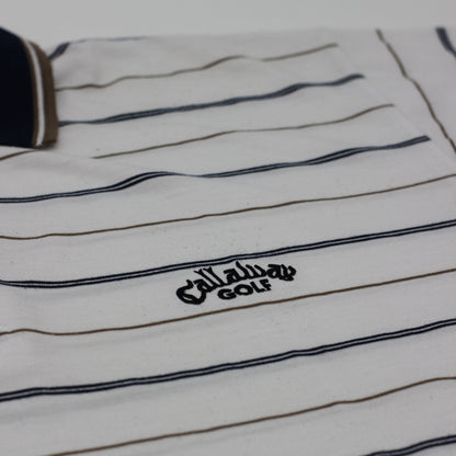 Callaway White/Blue/Gold Striped polo-Shirt (XL)