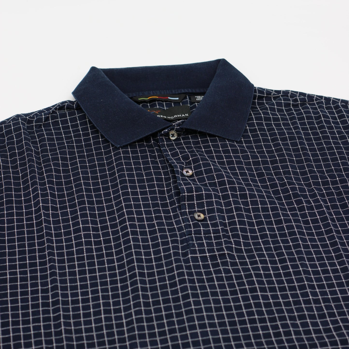 Greg Norman Navy/White Chequered Polo-Shirt (M)