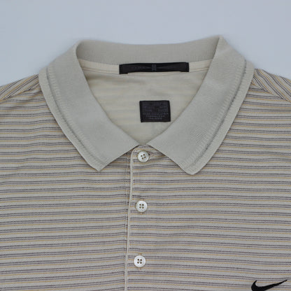 Nike Tiger Woods White/Yellow Striped Polo-Shirt (L)