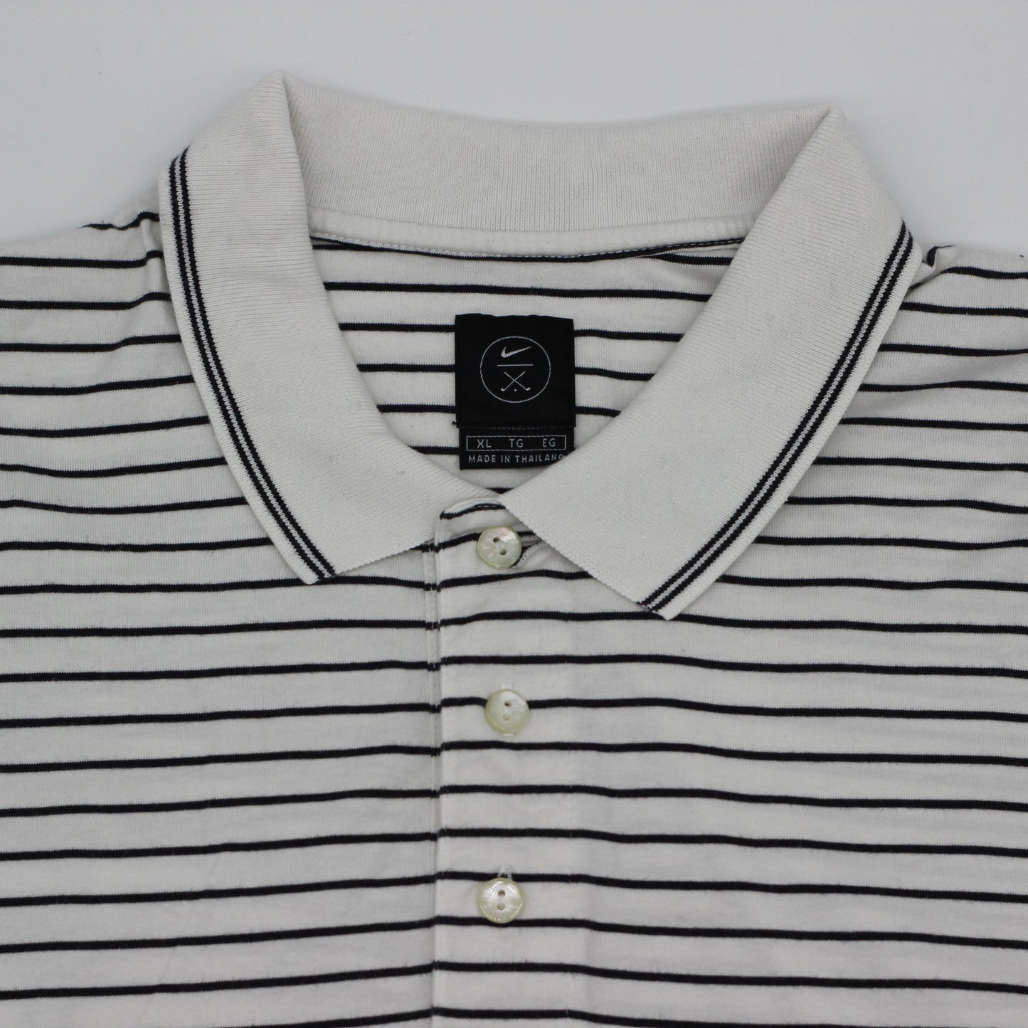 Nike White/Black Striped Polo-Shirt (XL)