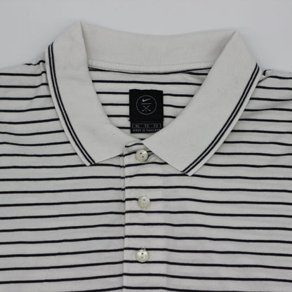 Nike White/Black Striped Polo-Shirt (XL)