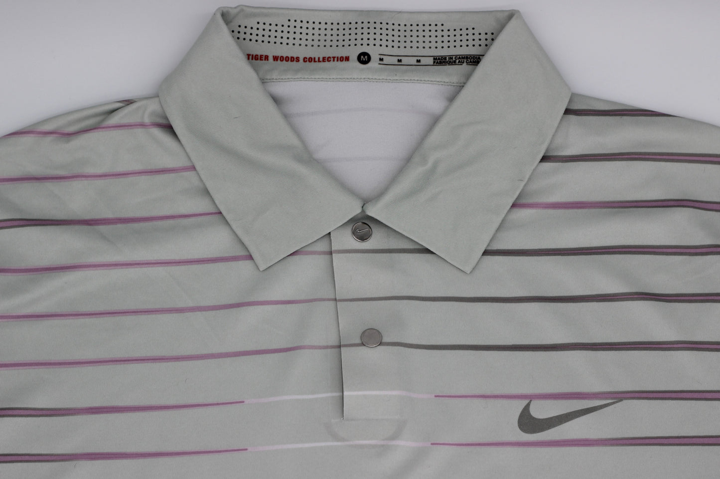 Nike Grey/Pink Striped Polo-Shirt (M) - Generation Mulligan