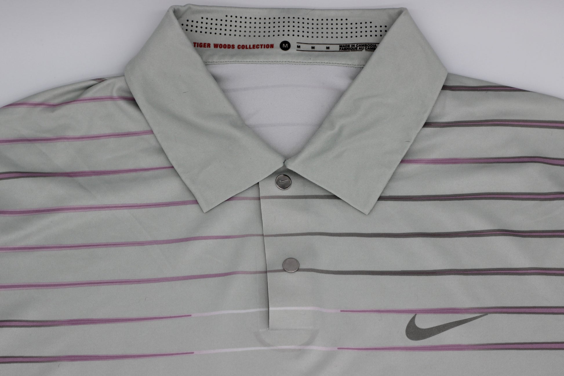 Nike Grey/Pink Striped Polo-Shirt (M) - Generation Mulligan