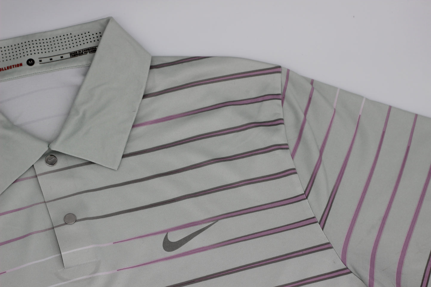 Nike Grey/Pink Striped Polo-Shirt (M) - Generation Mulligan