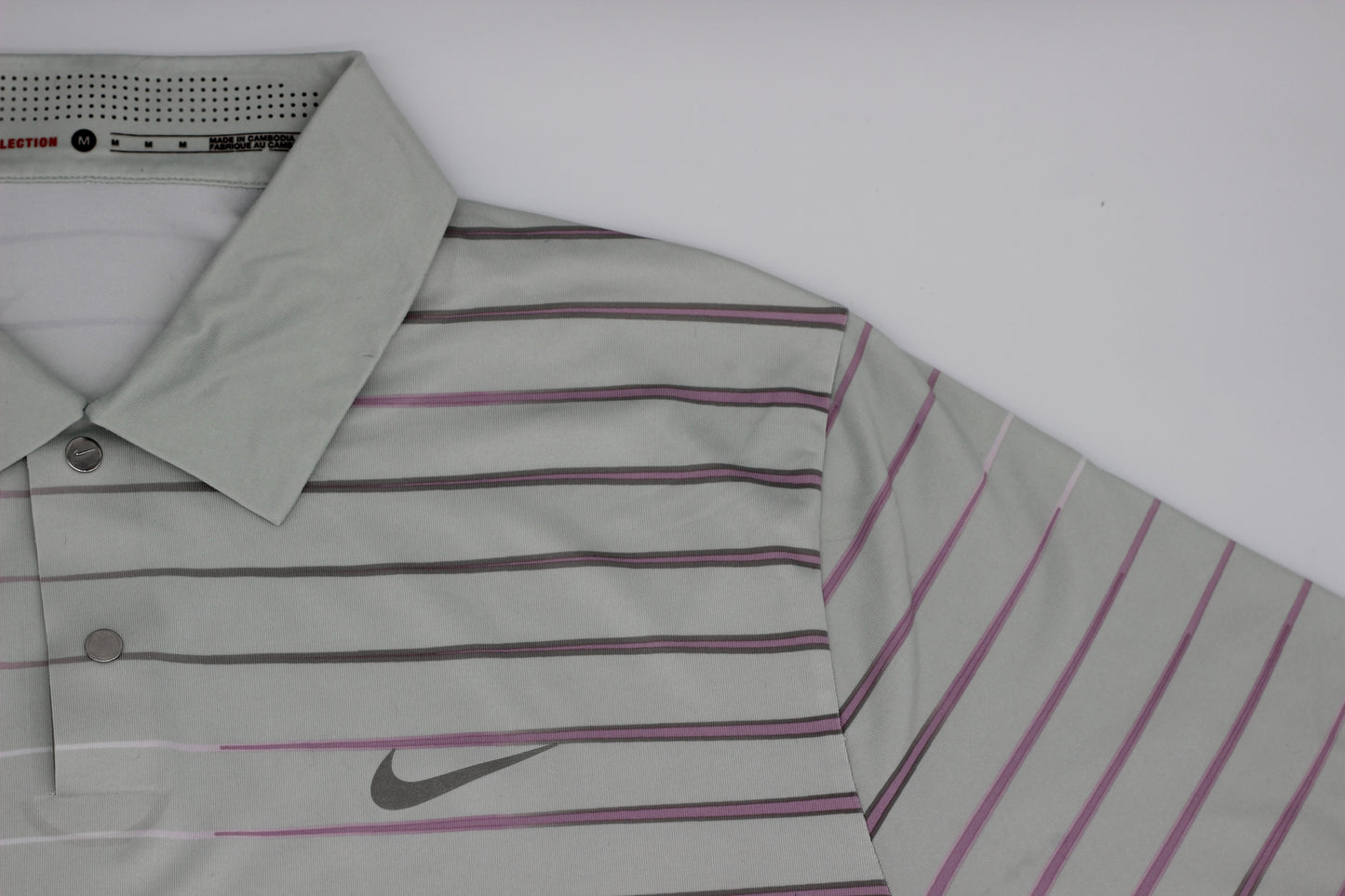 Nike Grey/Pink Striped Polo-Shirt (M) - Generation Mulligan