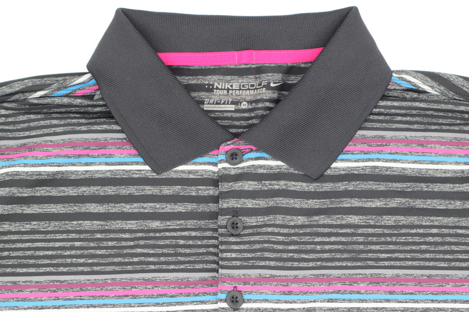 Nike Black/Pink/Blue Stiped Polo-Shirt (M) - Generation Mulligan