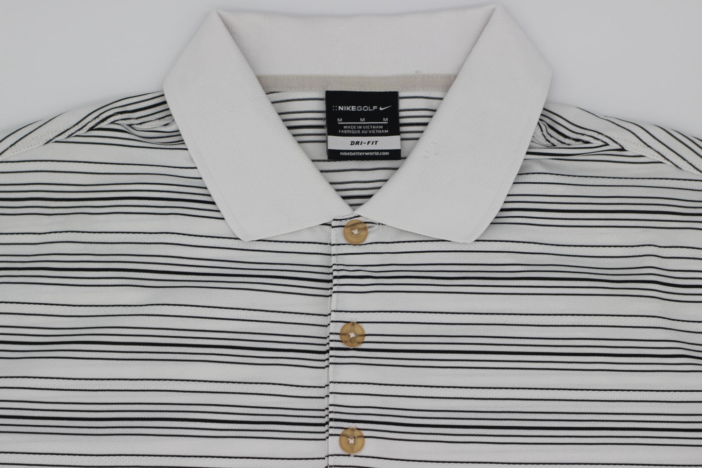 Nike White/Black Striped Polo-Shirt (M) - Generation Mulligan