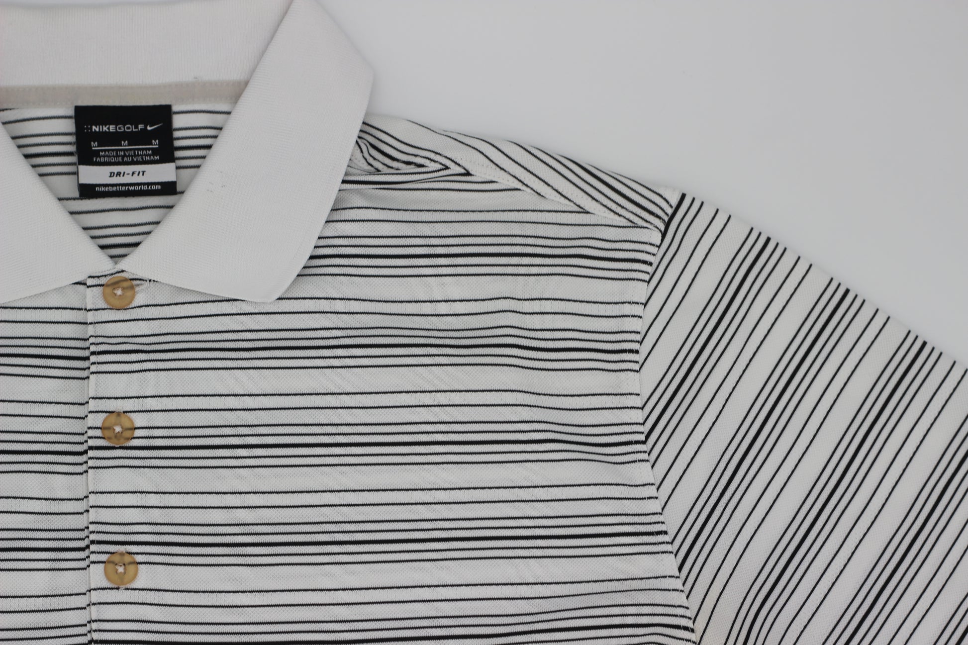 Nike White/Black Striped Polo-Shirt (M) - Generation Mulligan