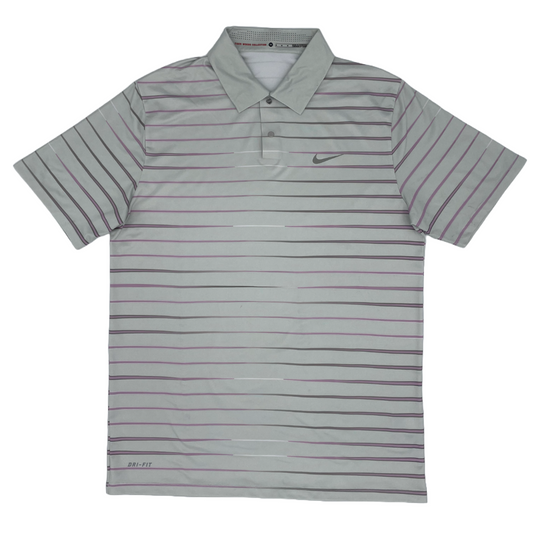 Nike Grey/Pink Striped Polo-Shirt (M) - Generation Mulligan