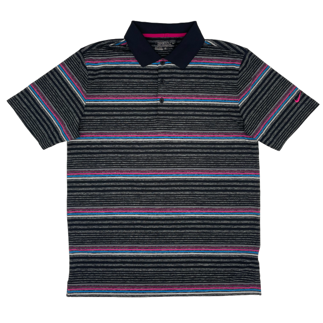 Nike Black/Pink/Blue Stiped Polo-Shirt (M) - Generation Mulligan