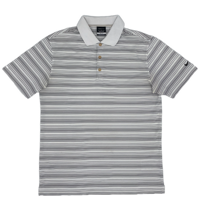 Nike White/Black Striped Polo-Shirt (M) - Generation Mulligan